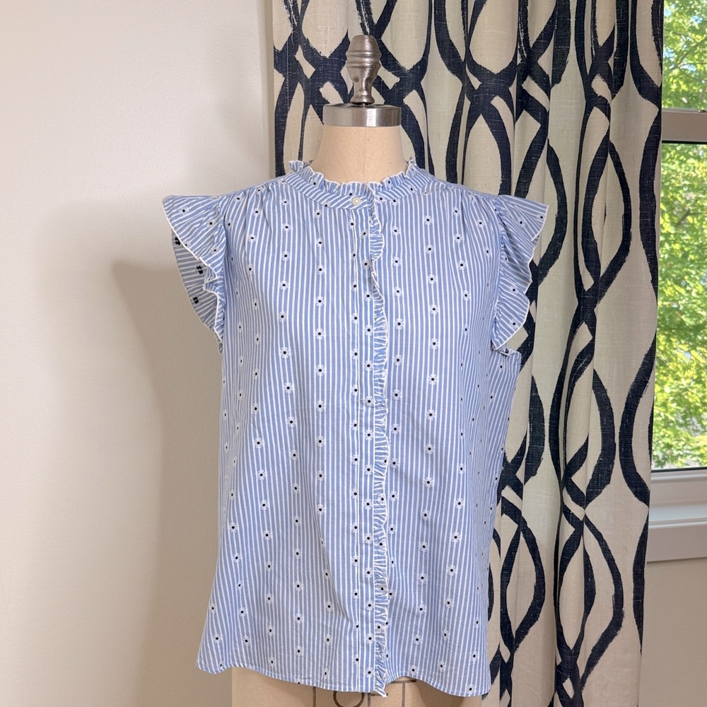 LOFT Clip Dot Daisy Ruffle Top - Picture 4 of 9